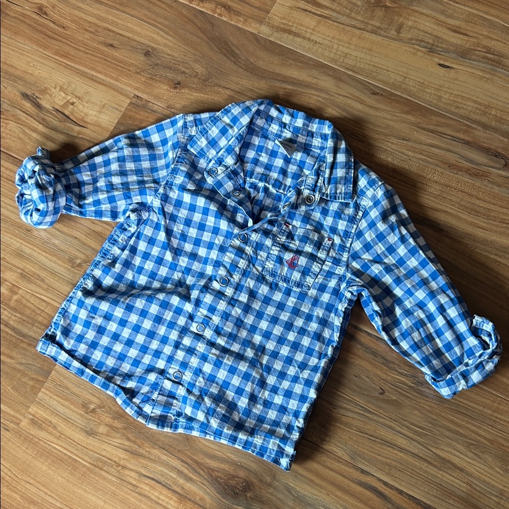 Petit Bateau Nautical Blue Check Shirt – Classic French Style Infant Boy 3m